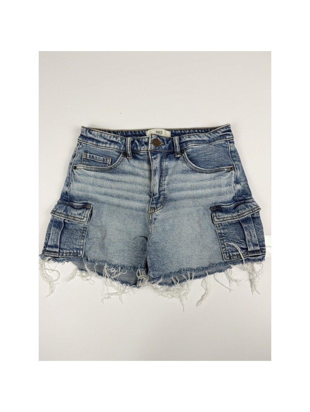 BKE Billie Cargo Denim Shorts Womens Size 27 Light Wash